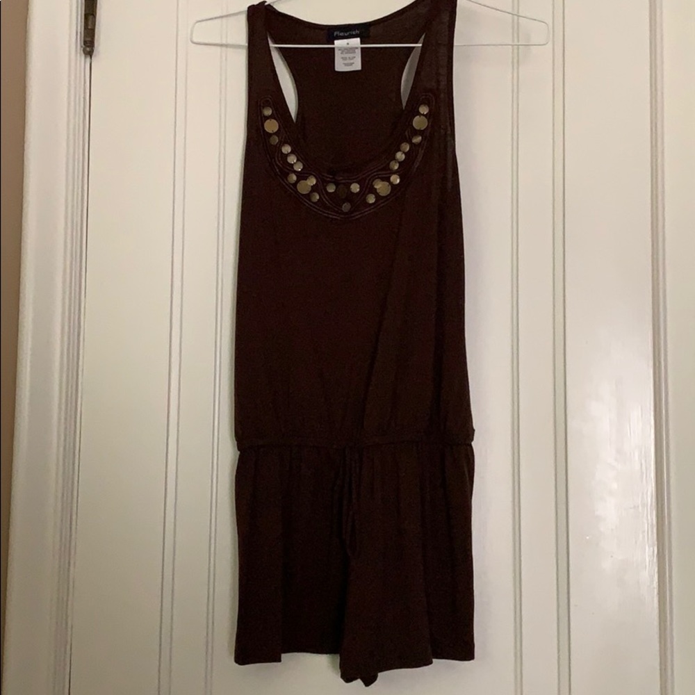 Brown embellished romper